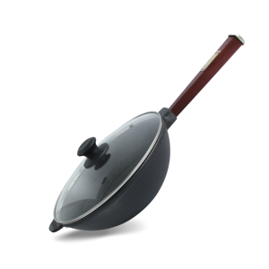 Patelnia żeliwna WOK Bordo 260 x 85 ze szklana pokrywką