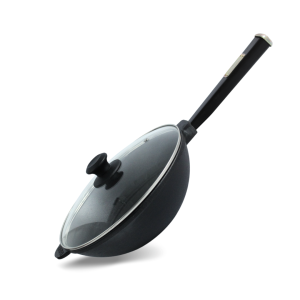 Patelnia żeliwna WOK Black 260 x 85 ze szklana pokrywką